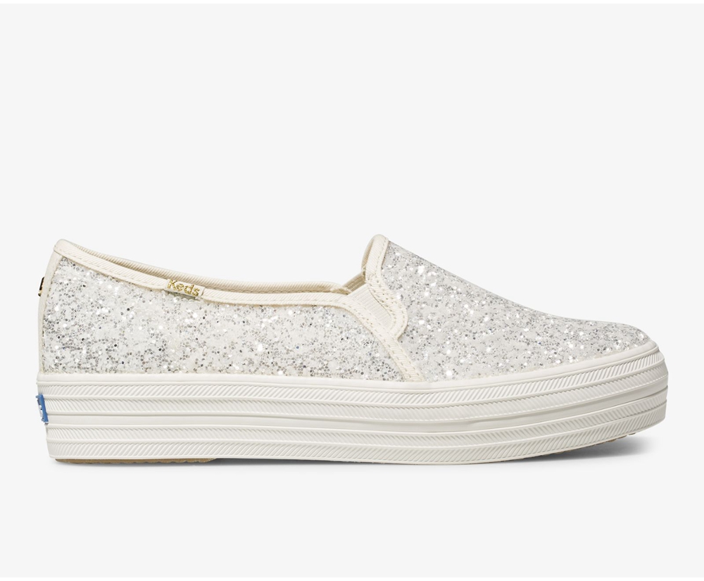 Keds Slip Ons Damen Weiß - Kate Spade New York Triple Decker Glitter - DNT-981432